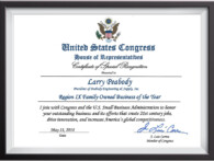 Certificate of Special Recognition - Larry Peabody